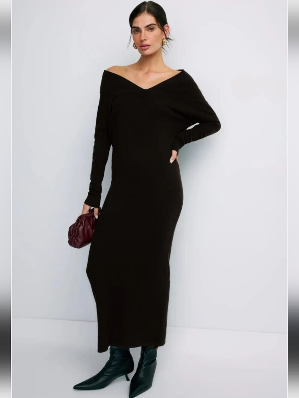NAADAM CASHMINO REVERSIBLE OPEN NECK MIDI DRESS SIZE L MSRP $450